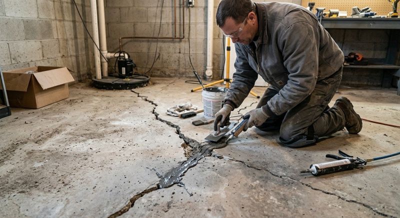 Cracked Basement Floor Repair in Simsbury, CT
